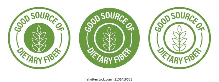 good source of dietary fiber vector icon set. green in color