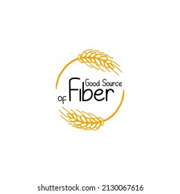 Buena fuente de señal de fibra, etiqueta de producto saludable. Elemento alimenticio con signo dibujado a mano y elemento icono de grano. Aislado en pegatina de nutrición de gluten cero blanco, etiqueta de calidad de comida