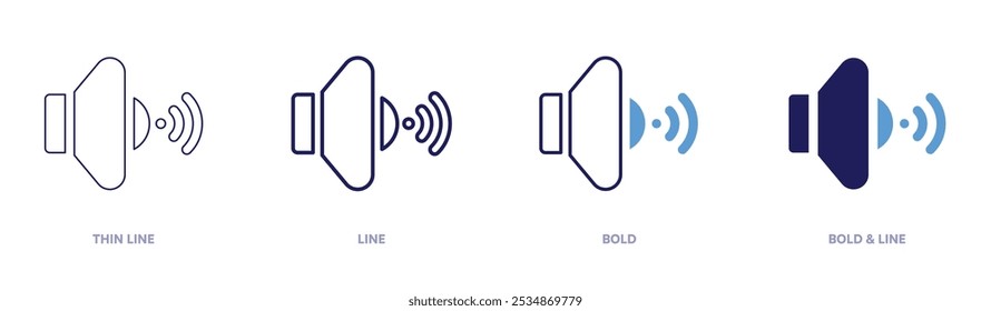 Good speaker icon in 4 different styles. Thin Line, Line, Bold, and Bold Line. Duotone style. Editable stroke.