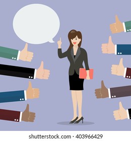 Good speech from business woman. Vector illustration