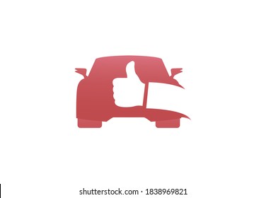 Good Taxi Sign. The Car And Hand Show The Thumb.  Vector Illustration Of The New Style For Grading And Service Evaluation. Join Hands With The Taxi Vector Concept Diagram Icon Or Design Feature.