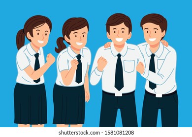 Good team have working together to the success. Happy learning concept. Basic elementary student uniform asian international school. 