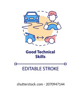 Good technical skills concept icon. Driving course result abstract idea thin line illustration. Automobile operating ability. Drivers license. Vector isolated outline color drawing. Editable stroke