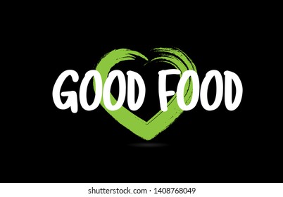 good text word on black background with green love heart shape suitable for icon, badge or typography logo design
