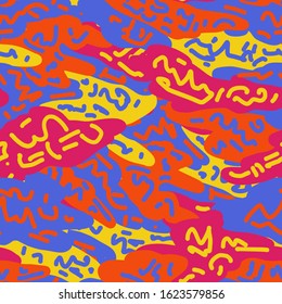 Good for textile fabric design, wrapping paper and website wallpapers. Pattern of retro vintage 80s or 90s style. Memphis abstract seamless pattern background. Memphis style for textile fabric design.