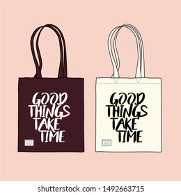 GOOD THINGS TAKE TIME LETTER PRINTED SOLID COLOR TATE BAG - VECTOR