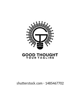 Good Thought initial GT bulb vector logo design featuring creative light bulb with stylized GT letters inside. Ideal for education, innovation startups, creative agencies, idea hubs, and tech branding
