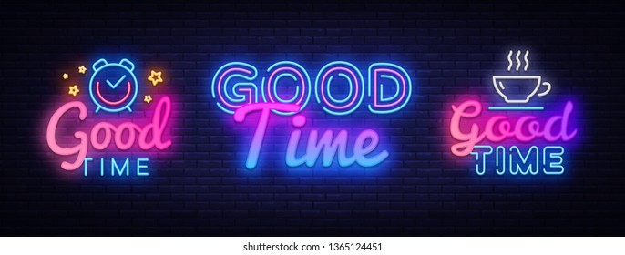 Good Time collection neon signs vector. Good Times design template concept. Neon banner background design, night symbol, modern trend design. Vectro Illustration