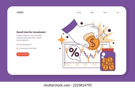 Good time for investment web banner or landing page. Risk management, forward-looking alternatives in conditions of economic stagnation. Positive actions during recession. Flat vector illustration