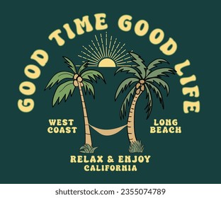 Good Time Good Life Long Beach badge. For t-shirt prints, posters, and other uses.