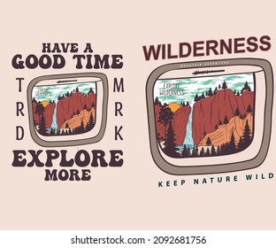 Good time at the mountain  vector print design for apparel, sticker, batch, background, poster and others. 