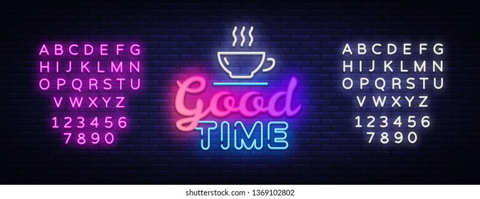 Good Time Neon Text Vector. Good Times neon sign, design template, modern trend design, night signboard, night bright advertising, light banner, light art. Vector. Editing text neon sign