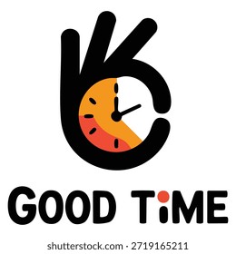 Buen tiempo o buen tiempo Vector de la Plantilla de la insignia del diseño de la insignia Utilice el símbolo del reloj conveniente para los horarios de tiempo de la gestión