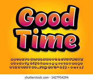 Good time sticker. Cartoon alphabet design for game element