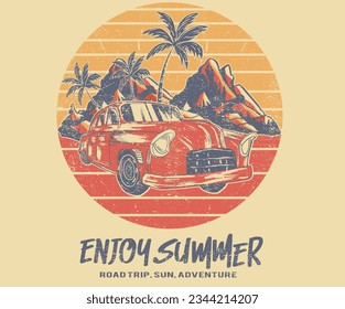 Good time. Summer road trip. Beach mountain. Summer adventure graphic print design. Beach vibes print design for  apparel, stickers, posters, background and others. 