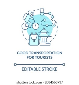 Good transportation for tourists blue concept icon. Bike sharing benefit abstract idea thin line illustration. Intra-destination mobility. Vector isolated outline color drawing. Editable stroke