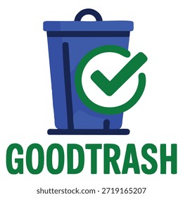 Buena Plantilla del logotipo del Vector de basura con el símbolo de la lista de verificación creado para el servicio ambiental, la gestión ecológica, la identidad de residuos limpios y el concepto de responsabilidad verde