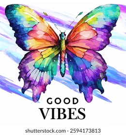 Good vibe water color butterfly hand- drawing vector illustration 