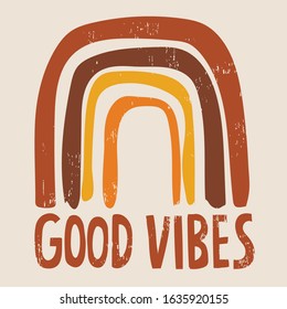 Good Vibes 70s Vintage Tshirt Graphic - Gradient Rainbow With Hand Drawn Typography