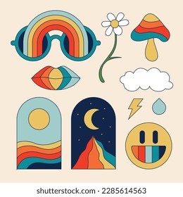 good vibes aesthetic vector set