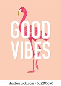 Good Vibes Art Design. Good Vibes Wall Art Quote featuring flamingo. 