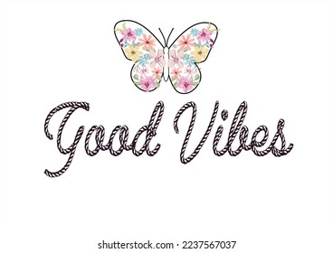 good vibes buttefly hand drawn