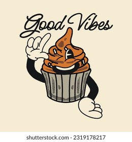 Good Vibes With Cake Groovy Character Design