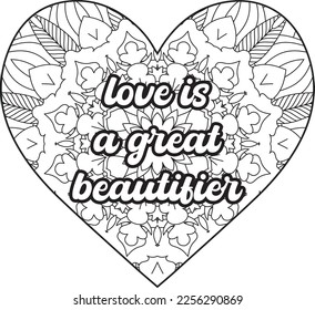 Good vibes. Coloring book for adults. Typography design. Love Quotes Coloring Page For Adults. Heart on flowers for coloring books for adults or valentines cards. broken heart quotes. Love Quotes. 