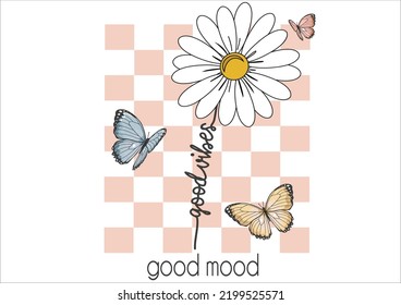 good vibes daisy flower design hand drawn