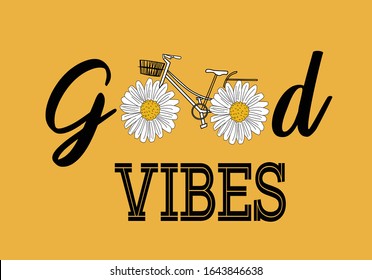 good vibes daisy vector hand drawn