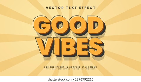 Efecto de estilo de texto editable de buenos vibraciones. Efecto de texto vectorial con un aspecto clásico y textura gruesa.