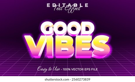 Good vibes editable text style effect, Glow 3D text style theme.