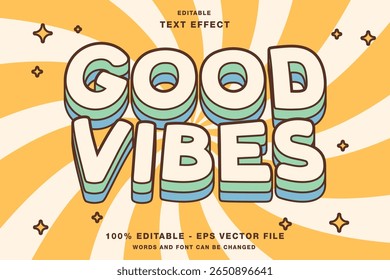 Good Vibes Groovy Style Cartoon 3D Editable Text Effect Template Premium Vector
