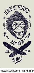 good vibes happen on the tides happy monkey face print.