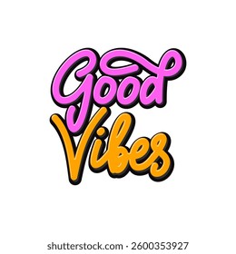 good vibes lettering design with white background.
