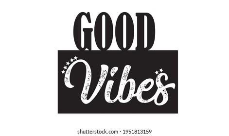 Good vibes lettering with vintage hippie styled rainbow shadow. Good vibes sticker design template. Isolated on white background. Vector illustration.