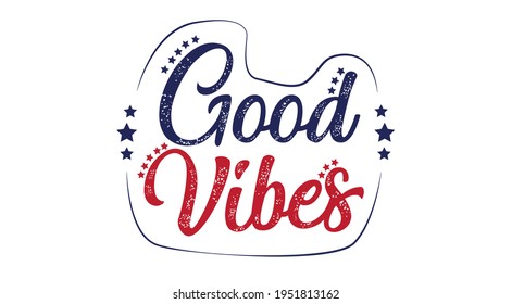 Good vibes lettering with vintage hippie styled rainbow shadow. Good vibes sticker design template. Isolated on white background. Vector illustration.