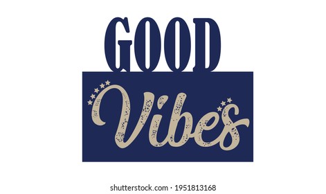 Good vibes lettering with vintage hippie styled rainbow shadow. Good vibes sticker design template. Isolated on white background. Vector illustration.