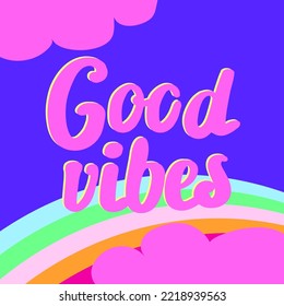 Good vibes lettering with vintage hippie styled. Good vibes sticker design template. Isolated on white background. Vector illustration.
