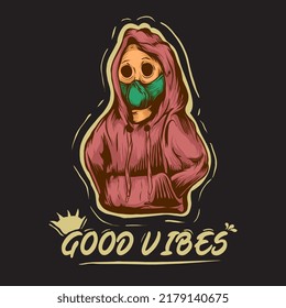 good vibes meaning with vintage boys chartoon tshirt design illustration