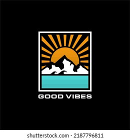 Good Vibes Mountain Sun and Sea Logo Design