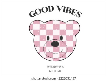 good vibes only pink bear vector design