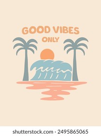 Good vibes only in summertime mono line design for t shirt, badge, sticker, etc