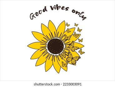 good vibes only vector hand drawn