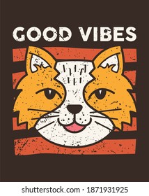 Good vibes orange cat vector illustration flat design