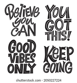 Good Vibes and positive thoughts letterings and other elements. Great lettering and calligraphy for greeting cards, stickers, banners, prints and home interior decor. Isolated vector