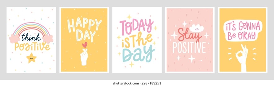 Good Vibes and positive thoughts letterings and other elements. Graphic posters, Vector illustration.