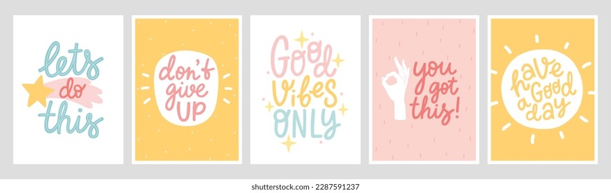 Good Vibes and positive thoughts letterings and other elements. Graphic posters, Vector illustration.