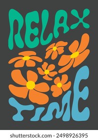 Buenas vibraciones Retro botánico con palabras y citas de fondo de arte conjunto de Vectores. Flor y hojas de forma abstracta doodle diseño de arte para camiseta, cartel, tela, embalaje, impresión, pantalla, pegatina.