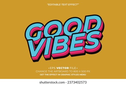 Good Vibes retro editable text effect template vector 